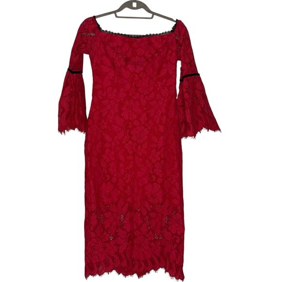 ALEXIS Women's Odette Velvet Necktie Off the Shoulder Lace Dress RED Size Medium - Picture 5 of 9